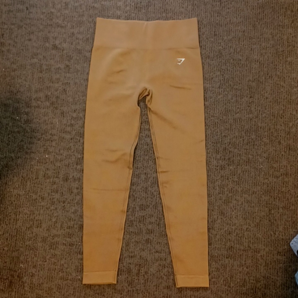 Seamless leggings, Mustard brown with gold speckles. Never worn